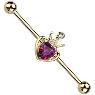 Barbell Industrial Corazón rosa con Corona Circonita