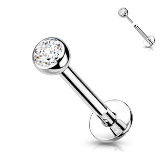 Oro 14kt Bola plana Circonita Push In Labret