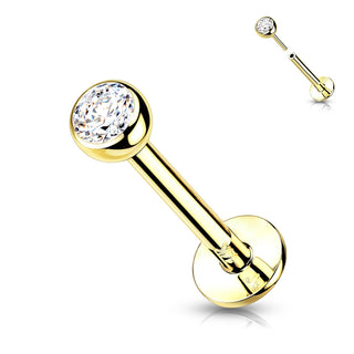 Oro 14kt Bola plana Circonita Push In Labret