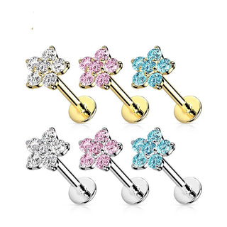 Oro 14kt Circonita Flor Push In Labret