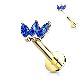 Oro 14kt 3 marquesas Circonitas Push In Labret