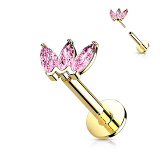 Oro 14kt 3 marquesas Circonitas Push In Labret
