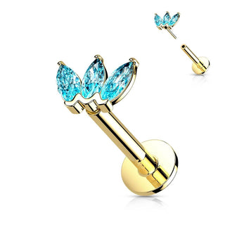 Oro 14kt 3 marquesas Circonitas Push In Labret