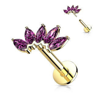 Oro 14kt 5 marquesas Circonita Push In Labret