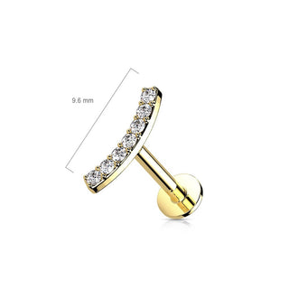 Oro 14kt Barra curva de Circonita Push In Labret