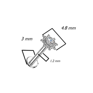 Oro 14kt Flor Circonita ópalo Rosca interna Labret