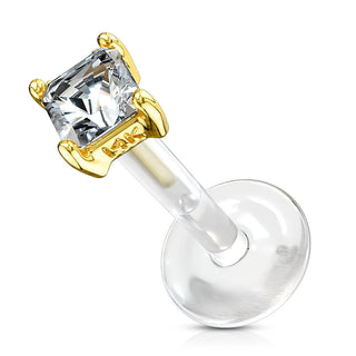 Oro 14kt Circonita cuadrada Labret