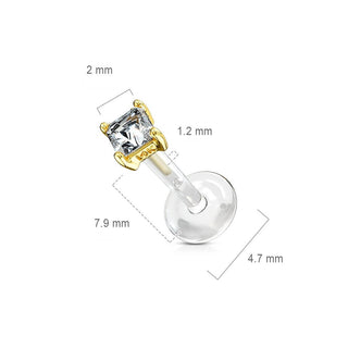 Oro 14kt Circonita cuadrada Labret