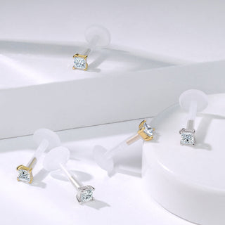 Oro 14kt Circonita cuadrada Labret