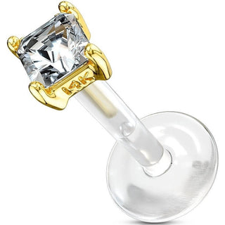 Oro 14kt Circonita cuadrada Labret