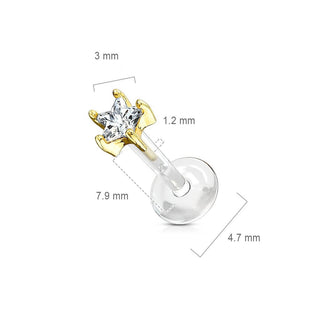 Oro 14kt Circonita Flor Labret