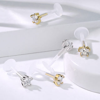 Oro 14kt Circonita Flor Labret
