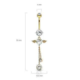 Oro 14kt Piercing ombligo Alas de Ángel colgante Circonita