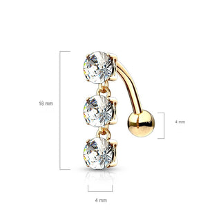 Oro 14kt Piercing ombligo Colgante de 3 Circonitas