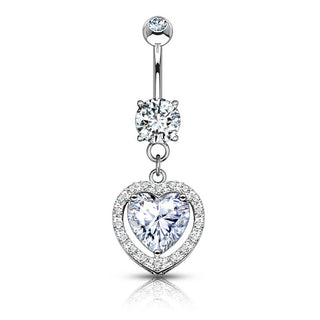 Oro 14kt Piercing ombligo Corazón colgante Circonita