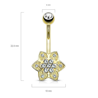 Oro 14kt Piercing ombligo Circonita flor