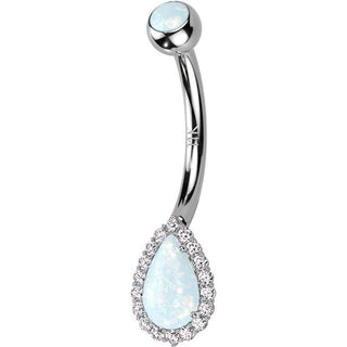 Oro 14kt Piercing ombligo Circonita ópalo gota