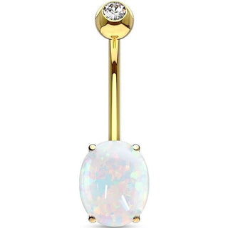 Oro 14kt Piercing ombligo Óvalo Ópalo