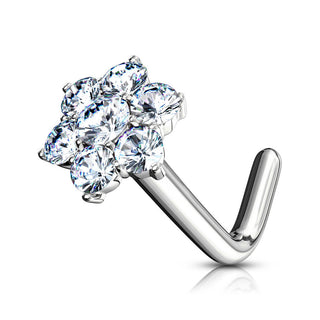 Oro 14kt Nariz en L Circonita Flor