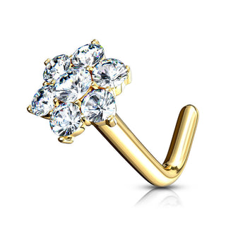 Oro 14kt Nariz en L Circonita Flor