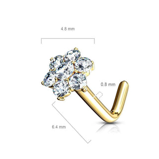 Oro 14kt Nariz en L Circonita Flor