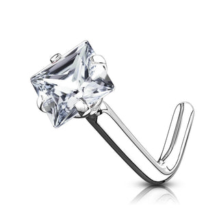 Oro 14kt Nariz en L Circonita Cuadrada