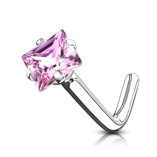 Oro 14kt Nariz en L Circonita Cuadrada