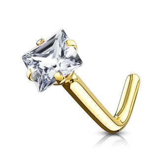 Oro 14kt Nariz en L Circonita Cuadrada