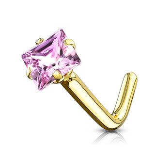 Oro 14kt Nariz en L Circonita Cuadrada