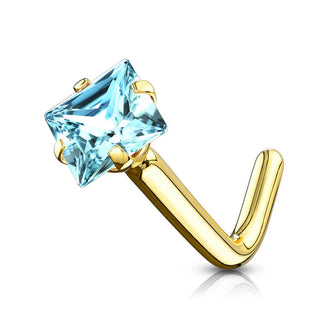 Oro 14kt Nariz en L Circonita Cuadrada