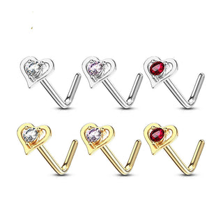 Oro 14kt Nariz en L Circonita corazón