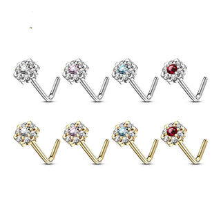 Oro 14kt Nariz en L Circonita flor