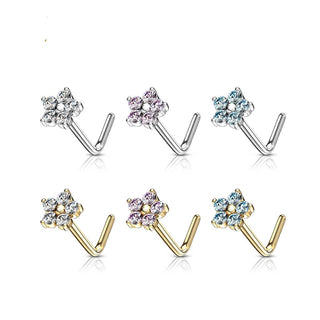 Oro 14kt Nariz en L Circonita Flor