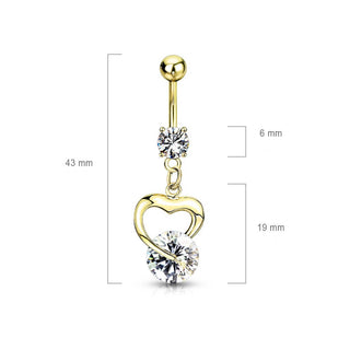 Piercing ombligo Corazon Oro colgante Circonita