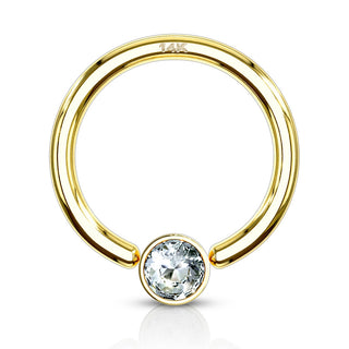 Oro 14kt Anillo Circonita Cierre de bola