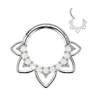 Oro 14kt Anillo Corazón Circonita Ópalo Clicker