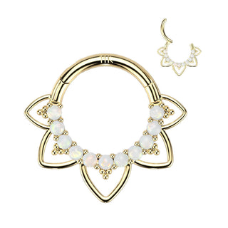 Oro 14kt Anillo Corazón Circonita Ópalo Clicker