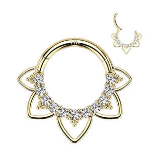 Oro 14kt Anillo Corazón Circonita Ópalo Clicker