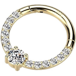 Oro 14kt Anillo Circonita cuadrada Clicker