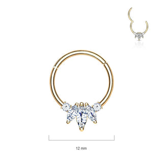 Oro 14kt Anillo 3 Circonita talla marquesa Clicker