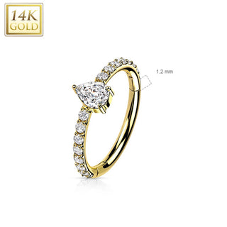Oro 14kt Anillo Circonita gota Clicker