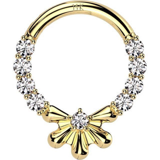 Oro 14kt Anillo Circonitas y Flor Central Clicker
