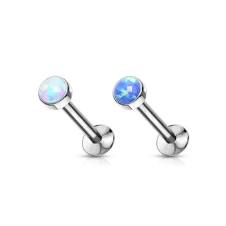 Ópalo Redondo Plata Push In Labret