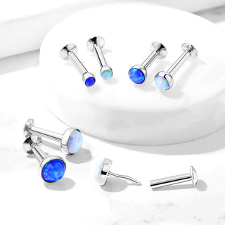 Ópalo Redondo Plata Push In Labret
