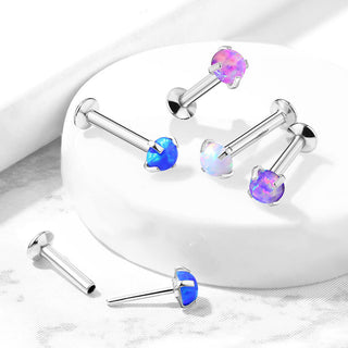 Ópalo Redondo Engaste Hueso Plata Labret