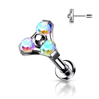 Titanio Triángulo Circonita Plata Push In Labret