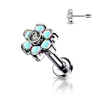 Titanio Flor Circonita Plata Push In Labret
