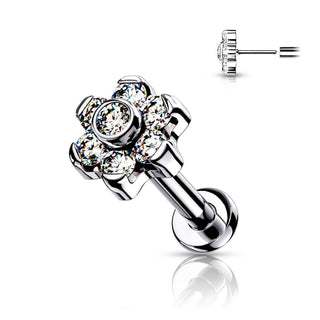 Titanio Flor Circonita Plata Push In Labret