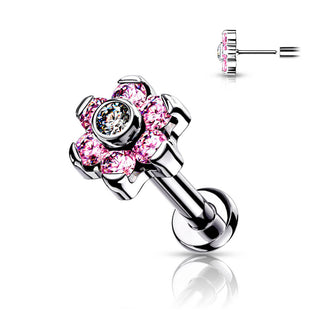 Titanio Flor Circonita Plata Push In Labret