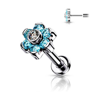 Titanio Flor Circonita Plata Push In Labret